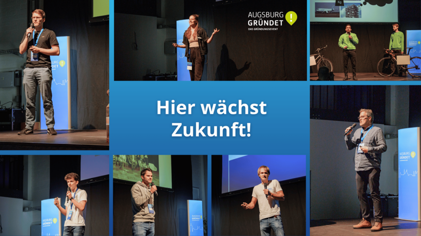 Gründer:innen auf der Bühne von Augsburg gründet! - 2024 I Bild: DZ.S